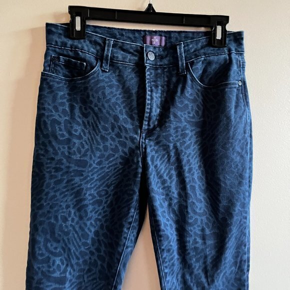 NYDJ Womens Leggings Size 6 Blue‎ Animal Print Skinny Leg 5 Pockets Jeggings - Picture 2 of 9